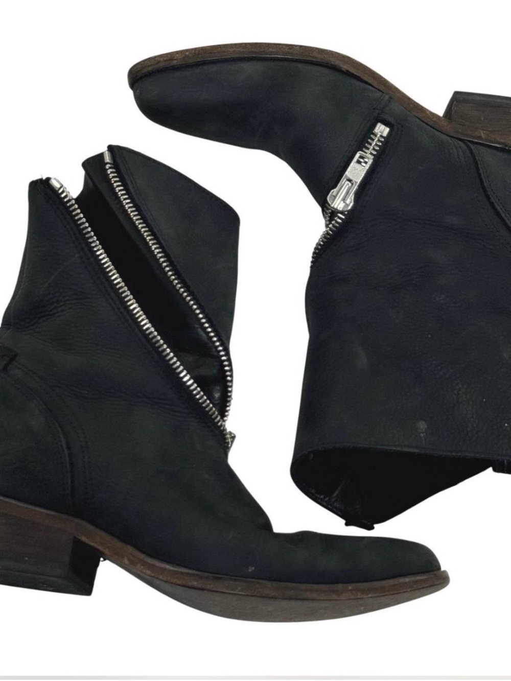 John Fluevog Black Leather Moto Boots with Side Zippers